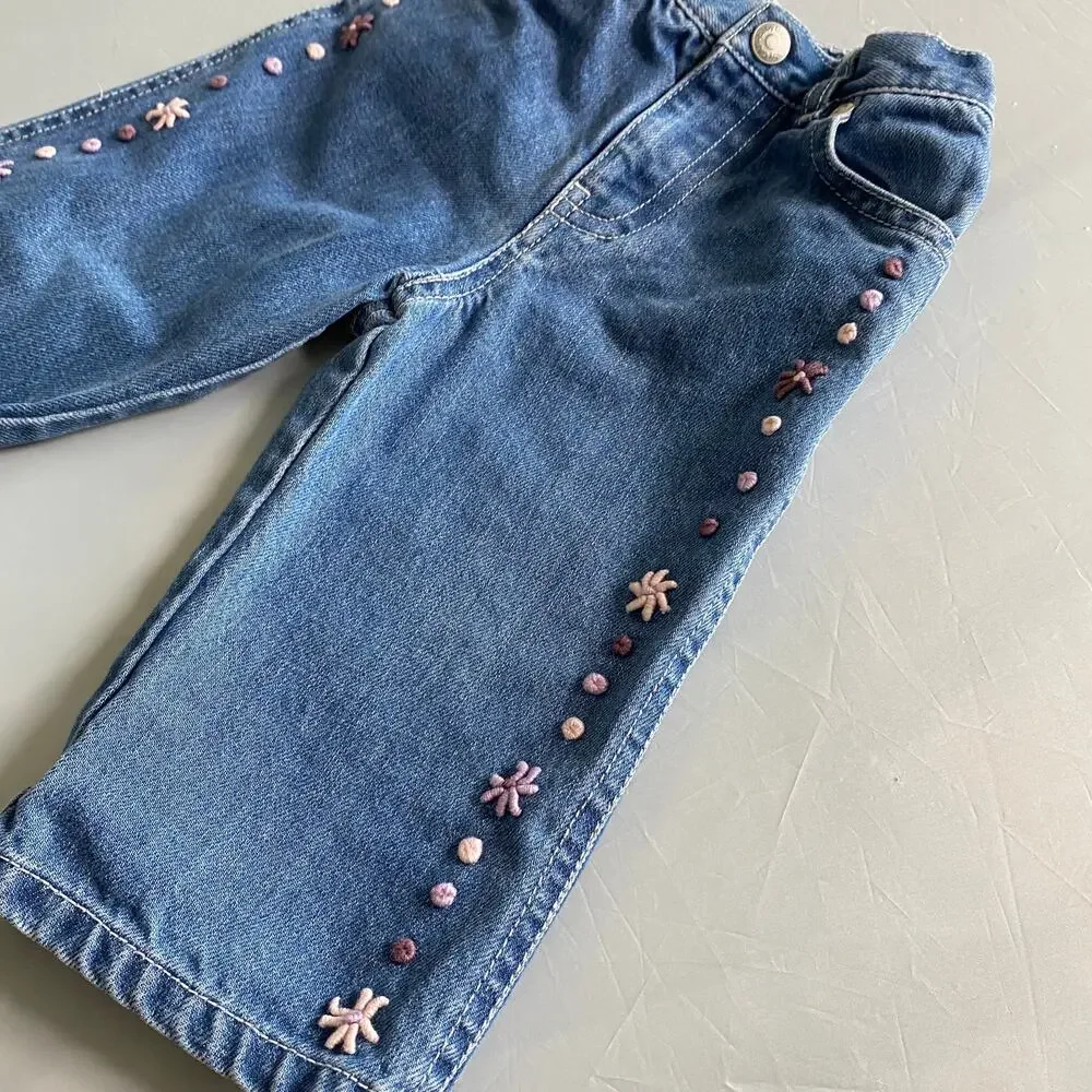 Vintage Baby Gap Floral Crewel Embroidered Jeans